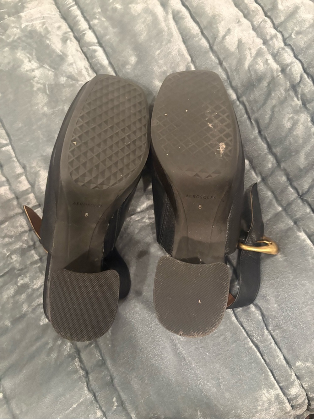 AEROSOLES Black Leather Slingback Platform Mules with Gold Buckle - Picture 14 of 14